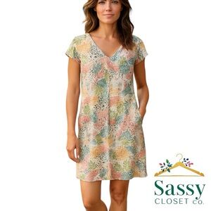 C&C California Multicolor Linen Mini Dress Flutter Sleeve Tropical Print XL
